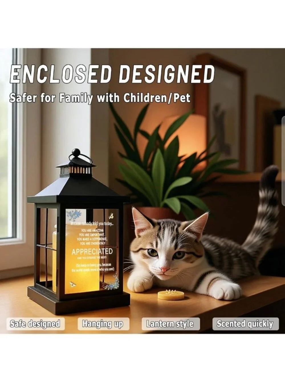 Decorative Candle Warmer Lantern With Timer & Dimmer Safe Enclosed Design